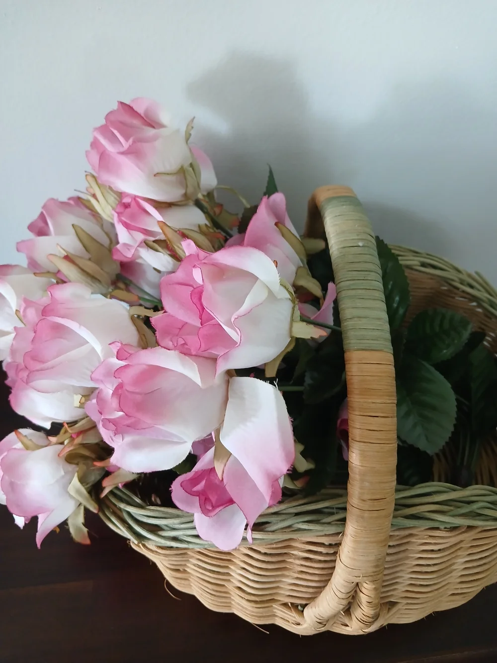 Pink Rose Floral Basket Accent by